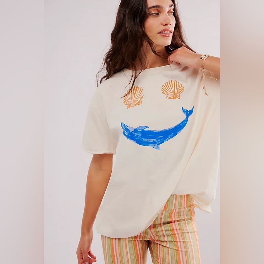 ISO: Free People We The Free Sunshine Smile Tee Dolphin + Shell Graphic